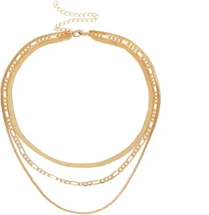 Stacked Layered Necklaces, Chain Necklace 3 Layer Gold Lobster Claw Multilayer Snake Bone Box Chain Design Birthday Trendy Gifts for Teen Girls