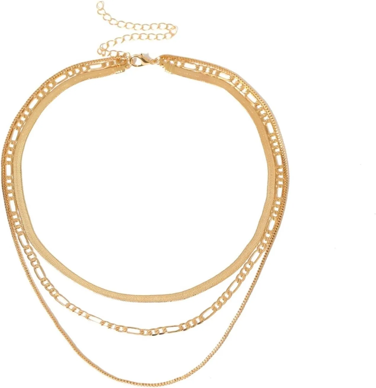 Stacked Layered Necklaces, Chain Necklace 3 Layer Gold Lobster Claw Multilayer Snake Bone Box Chain Design Birthday Trendy Gifts for Teen Girls