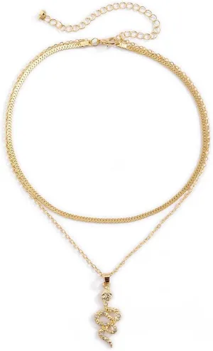 Stacked Layered Necklaces, Cubic Zirconia Layer Necklaces for Women 2 Layer White Cubic Zirconia Snake Chain Design Birthday Gifts for Teen Girls