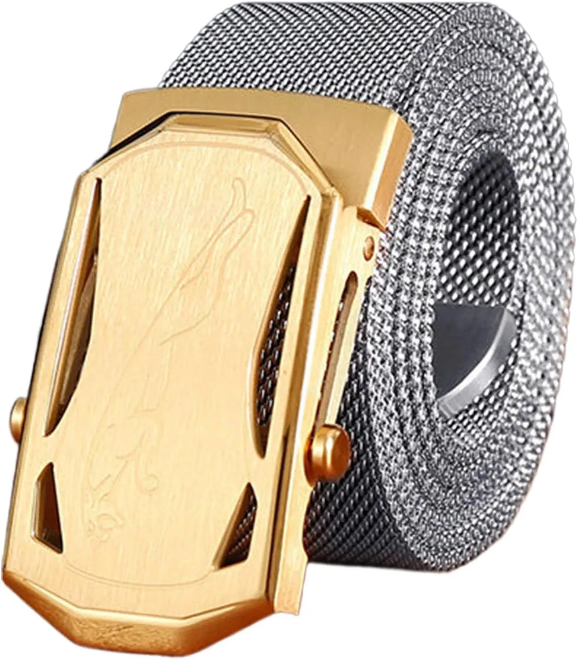Stainless Steel Belt Men, Not Leather Metal Braided Belts for Men Automatic Buckle with Animal Engravings