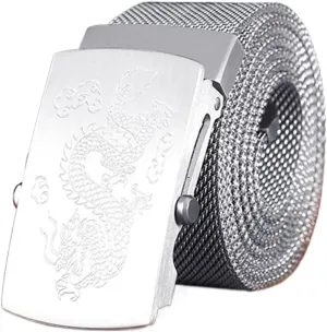 Stainless Steel Belt Men, Not Leather Metal Braided Belts for Men Automatic Buckle with Animal Engravings