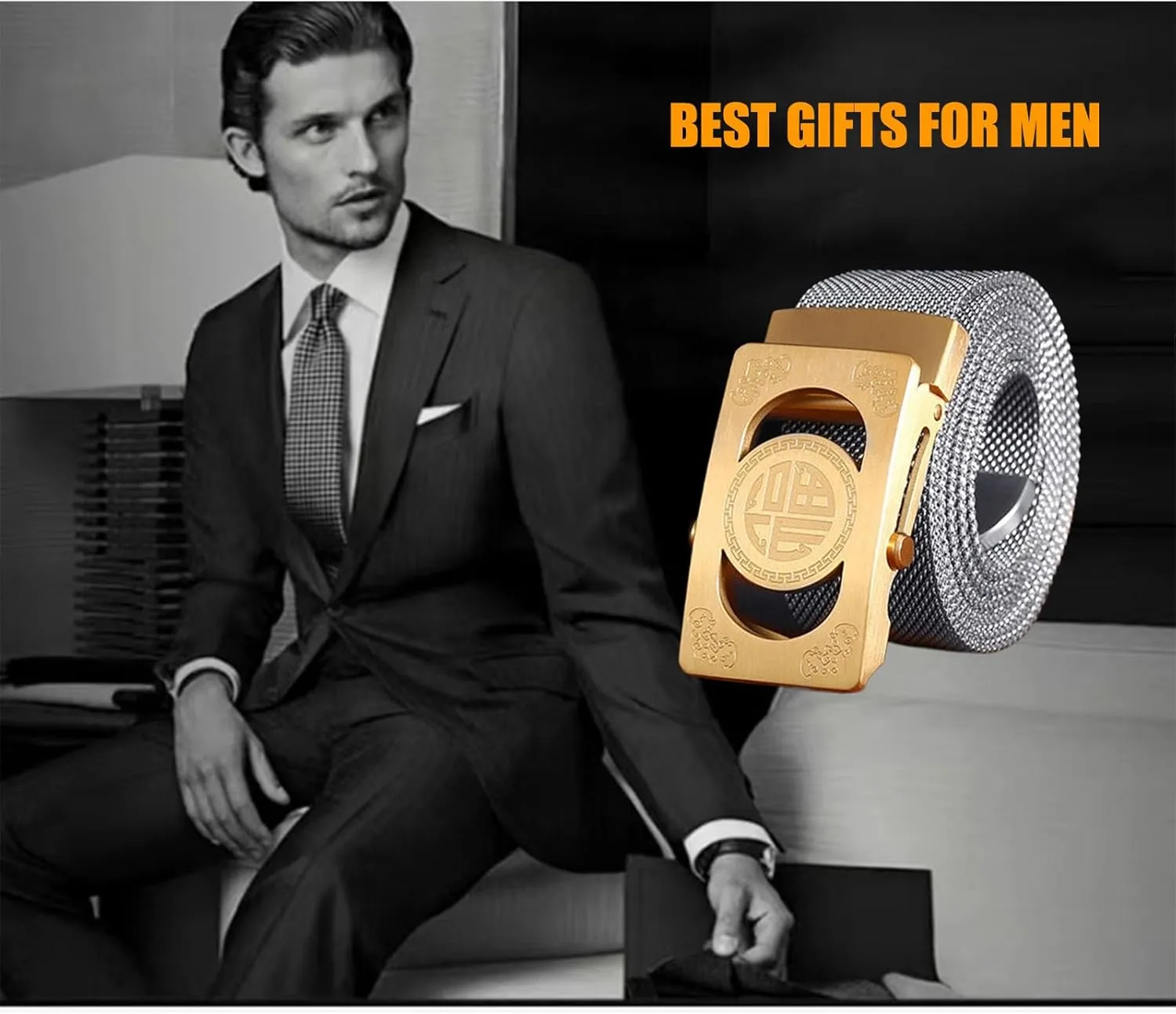 Stainless Steel Belt Men, Not Leather Metal Braided Belts for Men Automatic Buckle with Animal Engravings