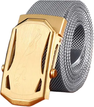 Stainless Steel Belt Men, Not Leather Metal Braided Belts for Men Automatic Buckle with Animal Engravings