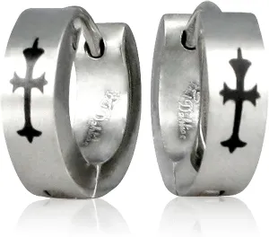 Stainless Steel Cross Design Huggie Hoop Earrings - Various Designs