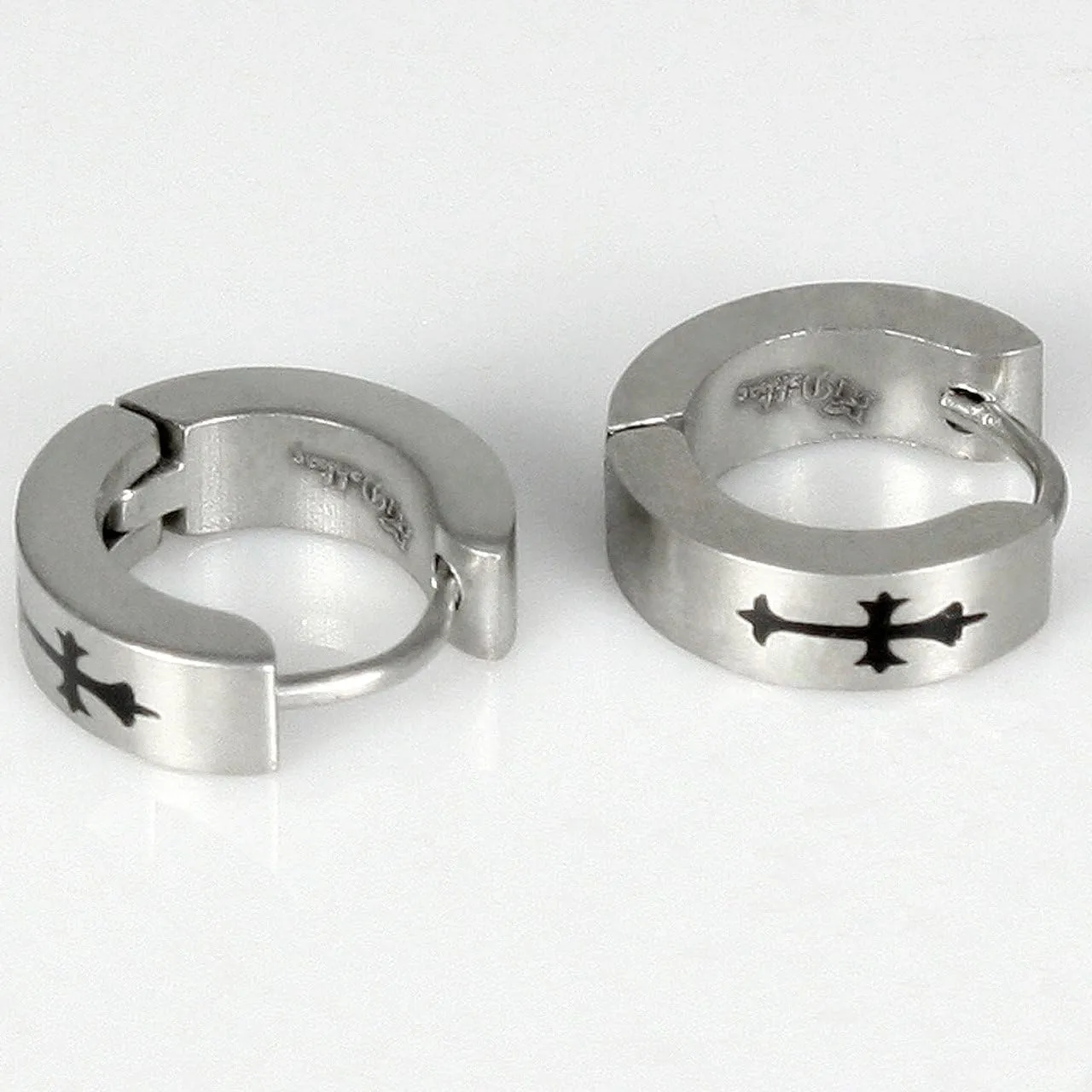 Stainless Steel Cross Design Huggie Hoop Earrings - Various Designs