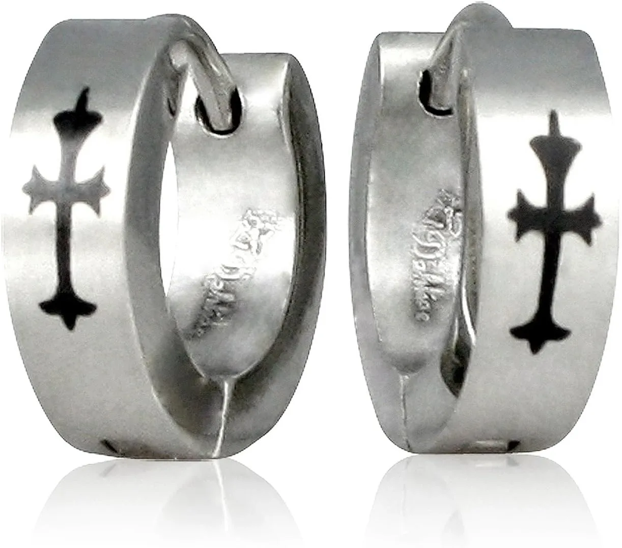 Stainless Steel Cross Design Huggie Hoop Earrings - Various Designs