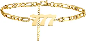 Stainless Steel Plated Angel Number Charm Bracelets Anklets for Women Numerology Jewelry