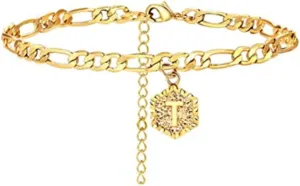 Summer Anklets for Women Girls, Women A to Z Capital Letter Pendant Adjustable Bracelet Bangle Anklet Foot Chain Beach Foot Jewelry for Mom Wife Her