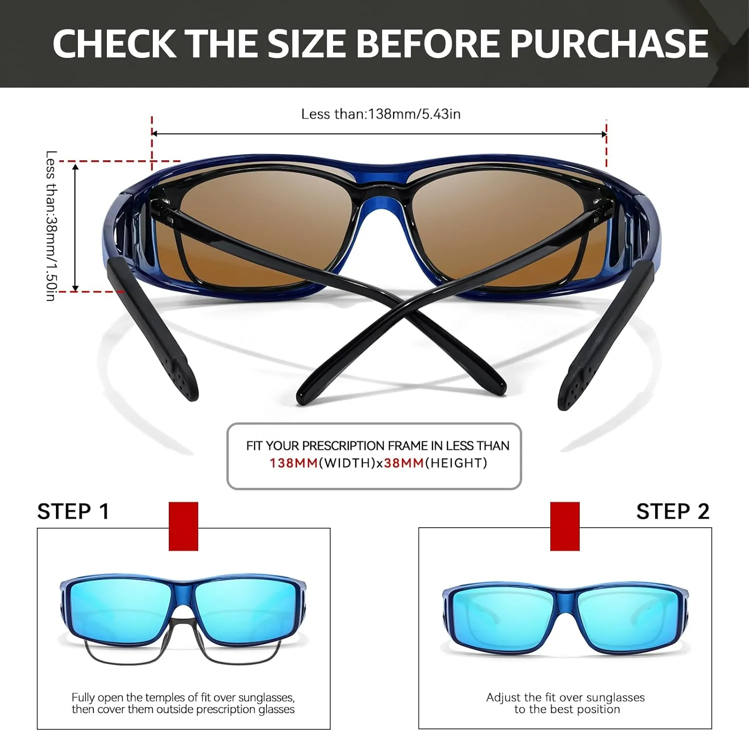 TJUTR Polarized Sunglasses Over Glasses for Men Women, UV Protection Shades Over Prescription Eyeglasses Sun Glasses