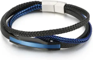 Trendy Leather Bracelet Stainless Steel Men's Charm Bracelets KB146290-KLHQ 21cm
