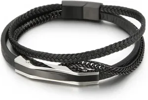Trendy Leather Bracelet Stainless Steel Men's Charm Bracelets KB148337-KLHQ 21cm