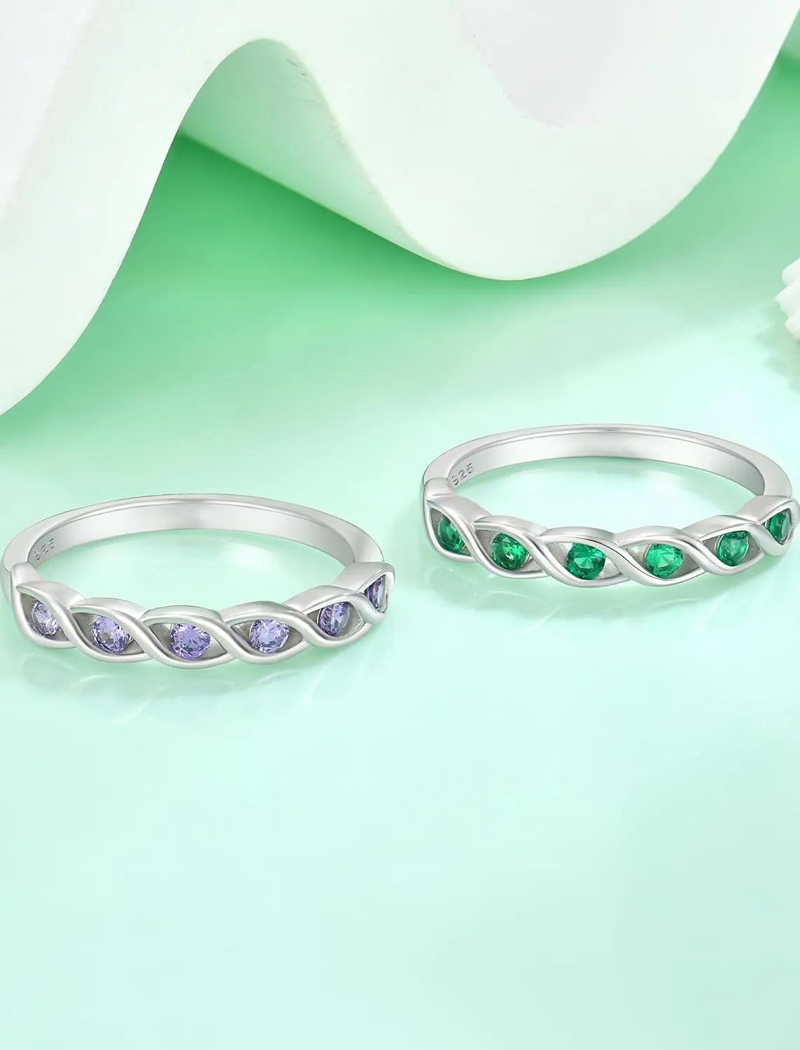 Twisted Stackable Rings 925 Sterling Silver Infinity Eternity Ring for Women Birthstone Stacking Band Size 5-10