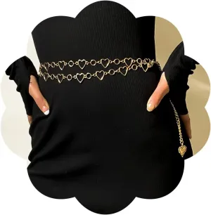Urieo Heart Waist Chain Belt Layered Gold Belly Chains Metal Adjustable Bikini Party Dress Chain Belts Body Jewelry for Women