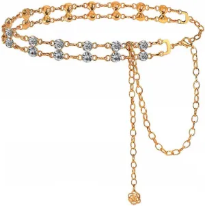 Urieo Rhinestone Waist Chain Belt Crystal Gold Belly Chains Layered Adjustable Dress Chain Belts Body Jewelry Accessories for Women