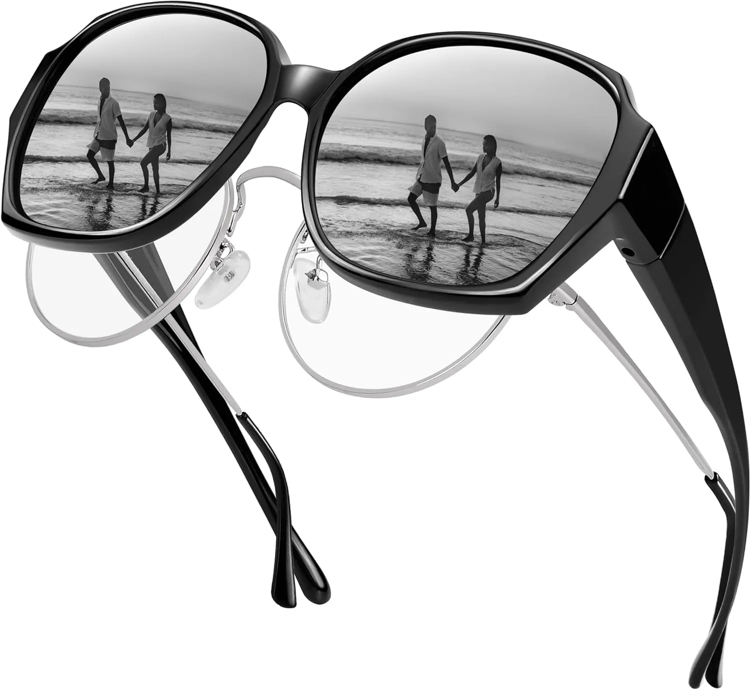 URUMQI Polarized Sunglasses Fit Over Glasses for Women, UV400 Protection Square Shades Extra Large Sun Glasses