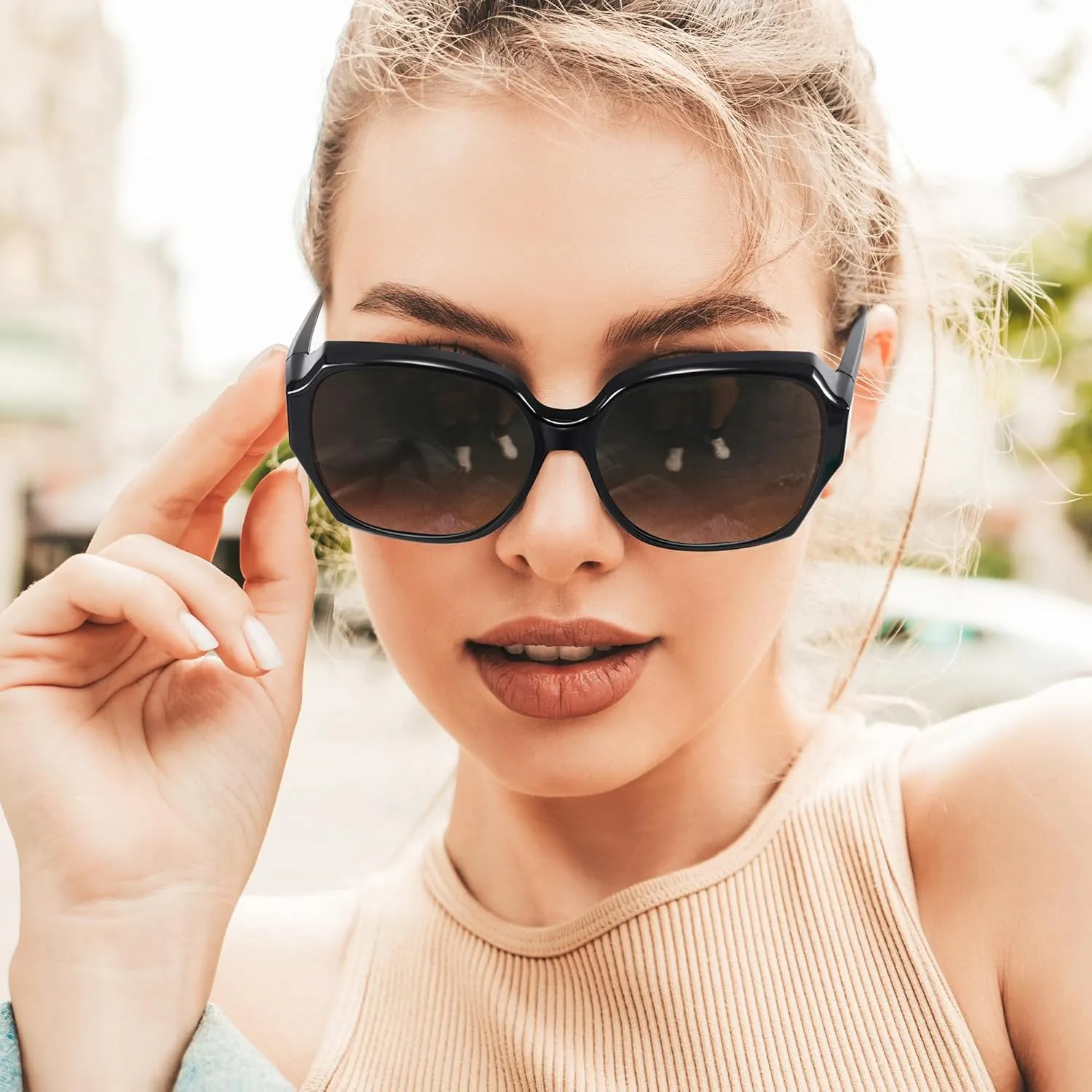 URUMQI Polarized Sunglasses Fit Over Glasses for Women, UV400 Protection Square Shades Extra Large Sun Glasses