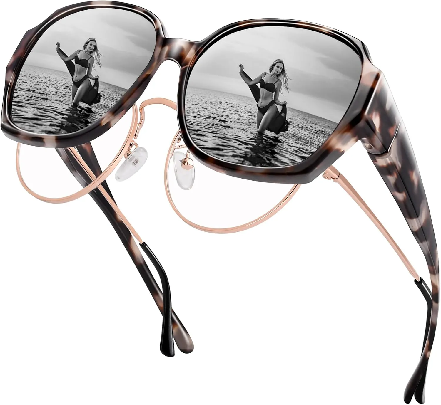 URUMQI Polarized Sunglasses Fit Over Glasses for Women, UV400 Protection Square Shades Extra Large Sun Glasses