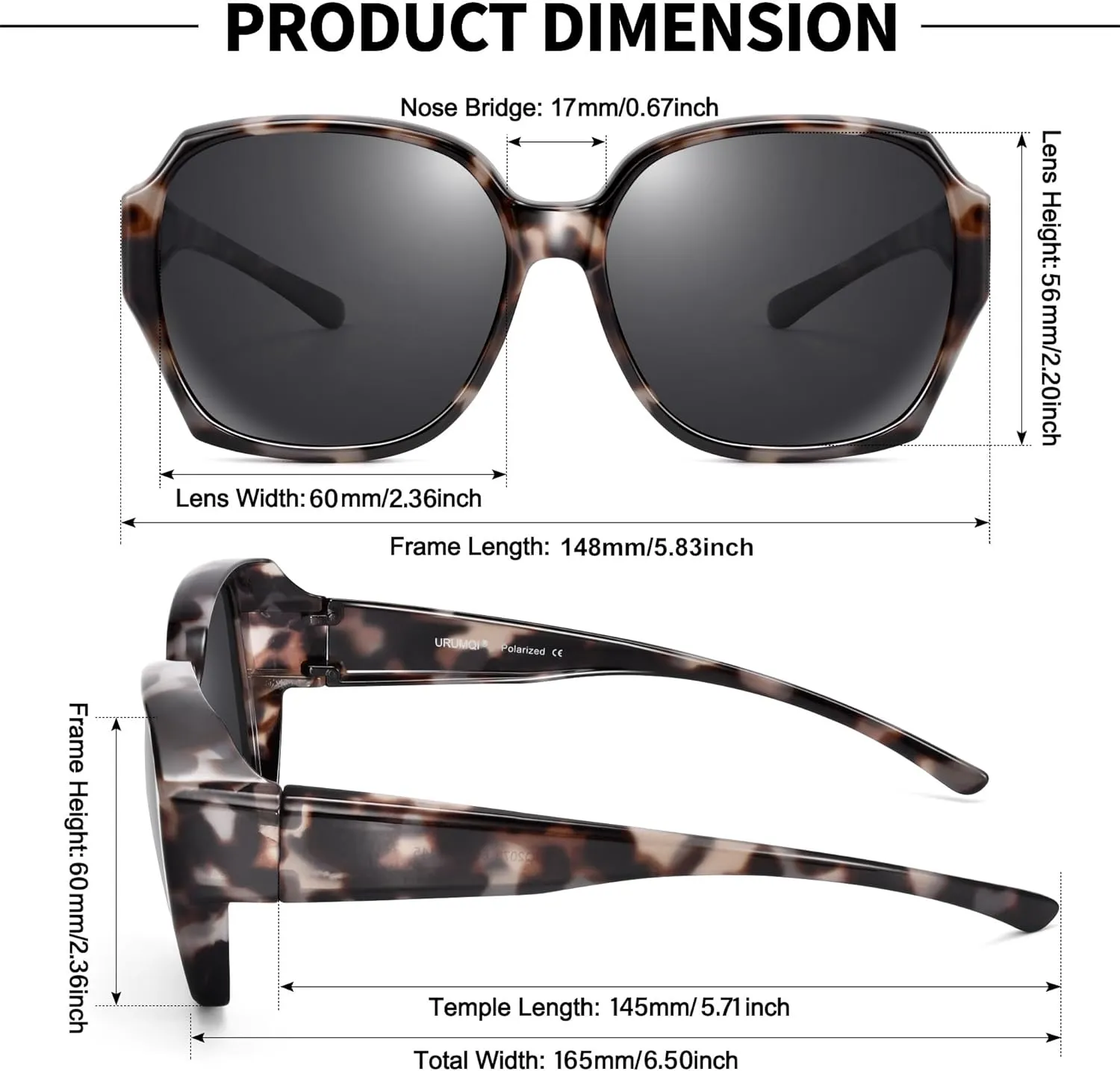 URUMQI Polarized Sunglasses Fit Over Glasses for Women, UV400 Protection Square Shades Extra Large Sun Glasses