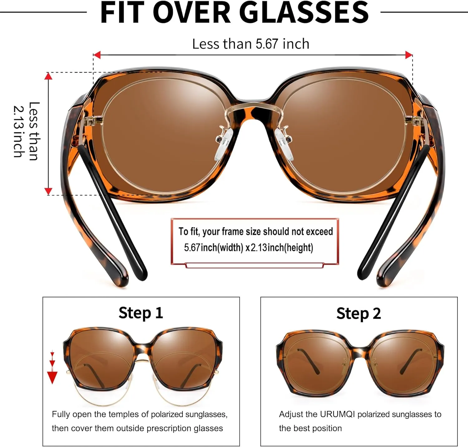 URUMQI Polarized Sunglasses Fit Over Glasses for Women, UV400 Protection Square Shades Extra Large Sun Glasses