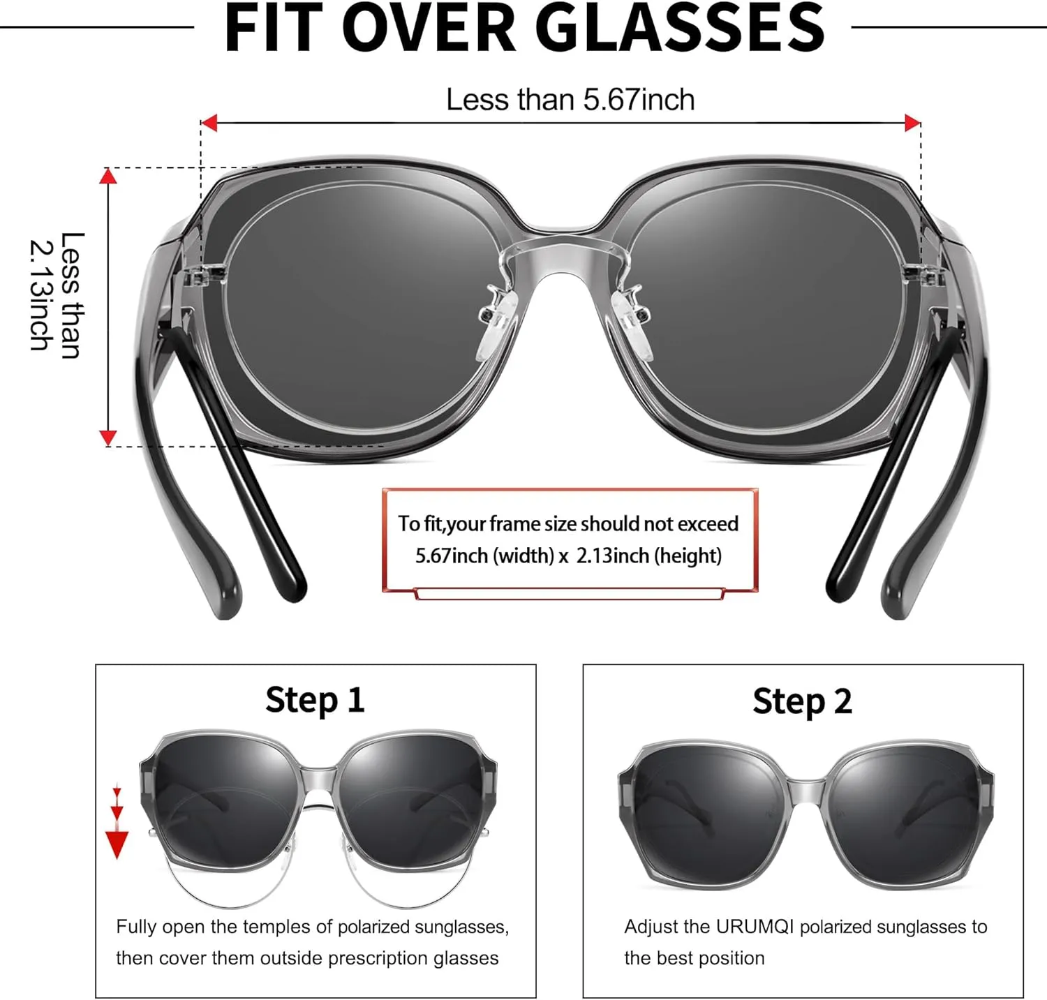 URUMQI Polarized Sunglasses Fit Over Glasses for Women, UV400 Protection Square Shades Extra Large Sun Glasses