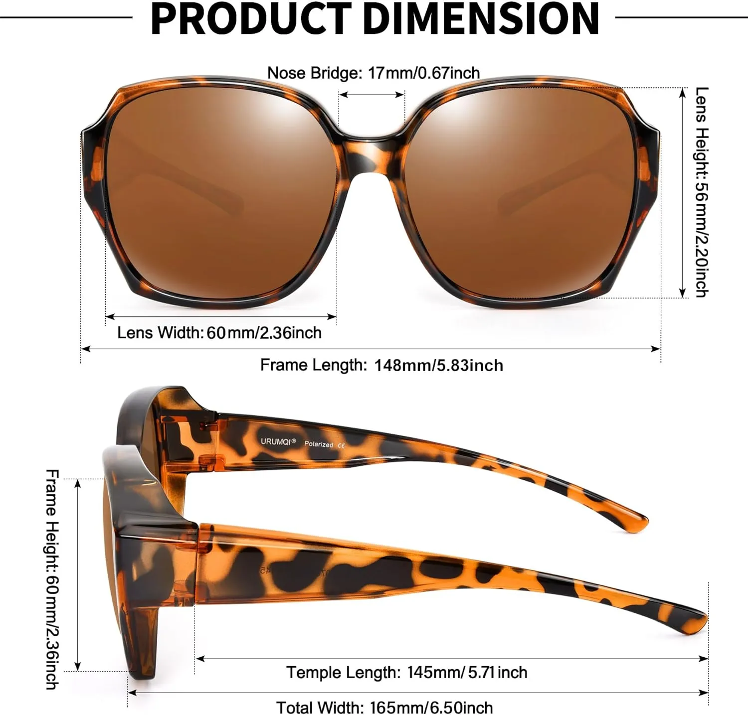 URUMQI Polarized Sunglasses Fit Over Glasses for Women, UV400 Protection Square Shades Extra Large Sun Glasses