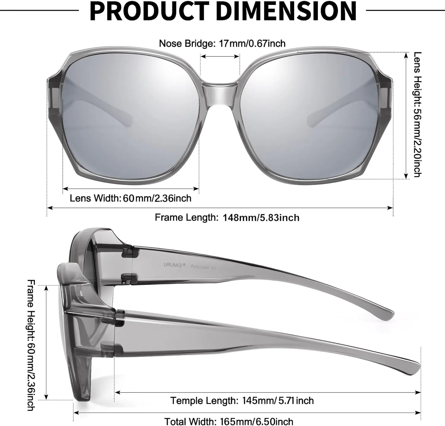 URUMQI Polarized Sunglasses Fit Over Glasses for Women, UV400 Protection Square Shades Extra Large Sun Glasses