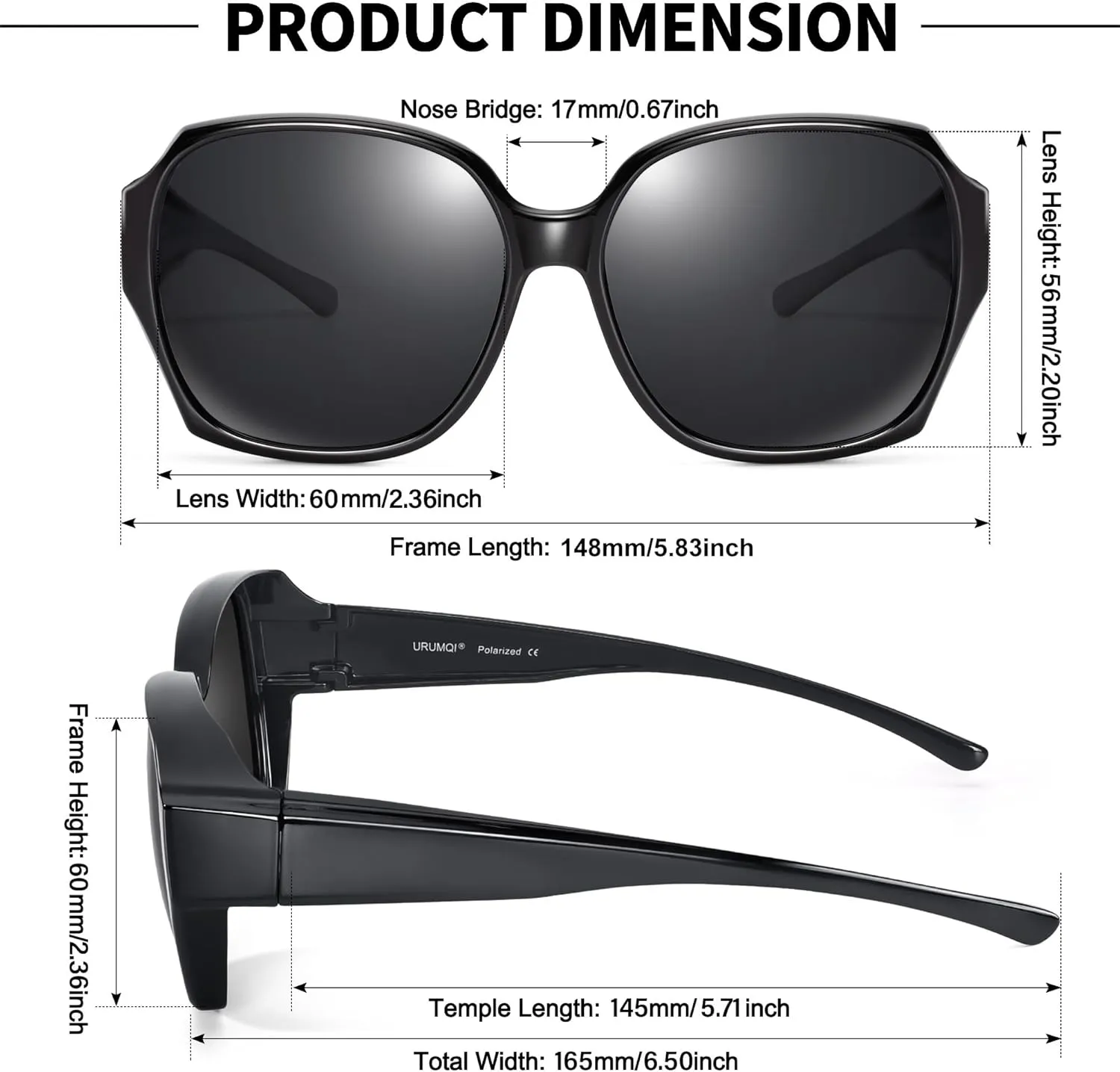 URUMQI Polarized Sunglasses Fit Over Glasses for Women, UV400 Protection Square Shades Extra Large Sun Glasses
