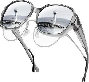 URUMQI Polarized Sunglasses Fit Over Glasses for Women, UV400 Protection Square Shades Extra Large Sun Glasses