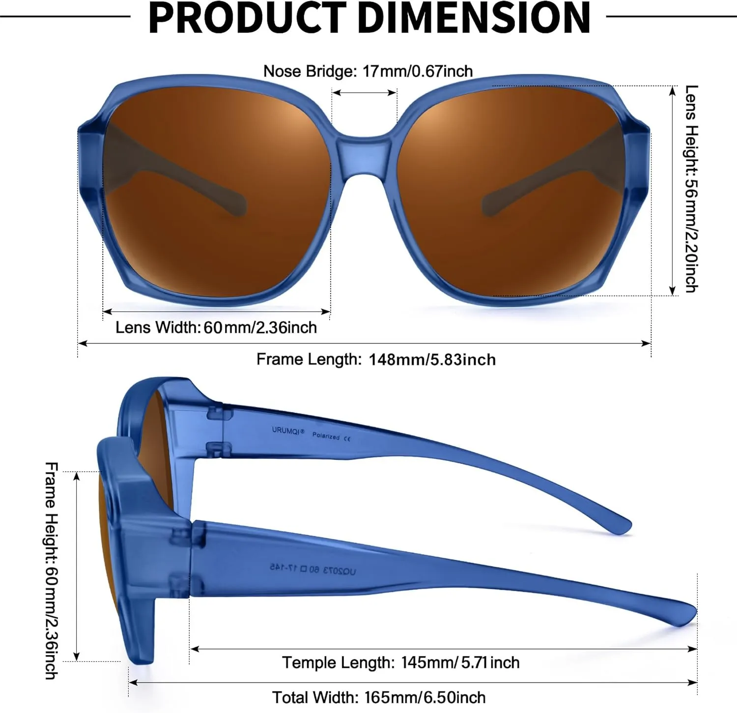 URUMQI Polarized Sunglasses Fit Over Glasses for Women, UV400 Protection Square Shades Extra Large Sun Glasses