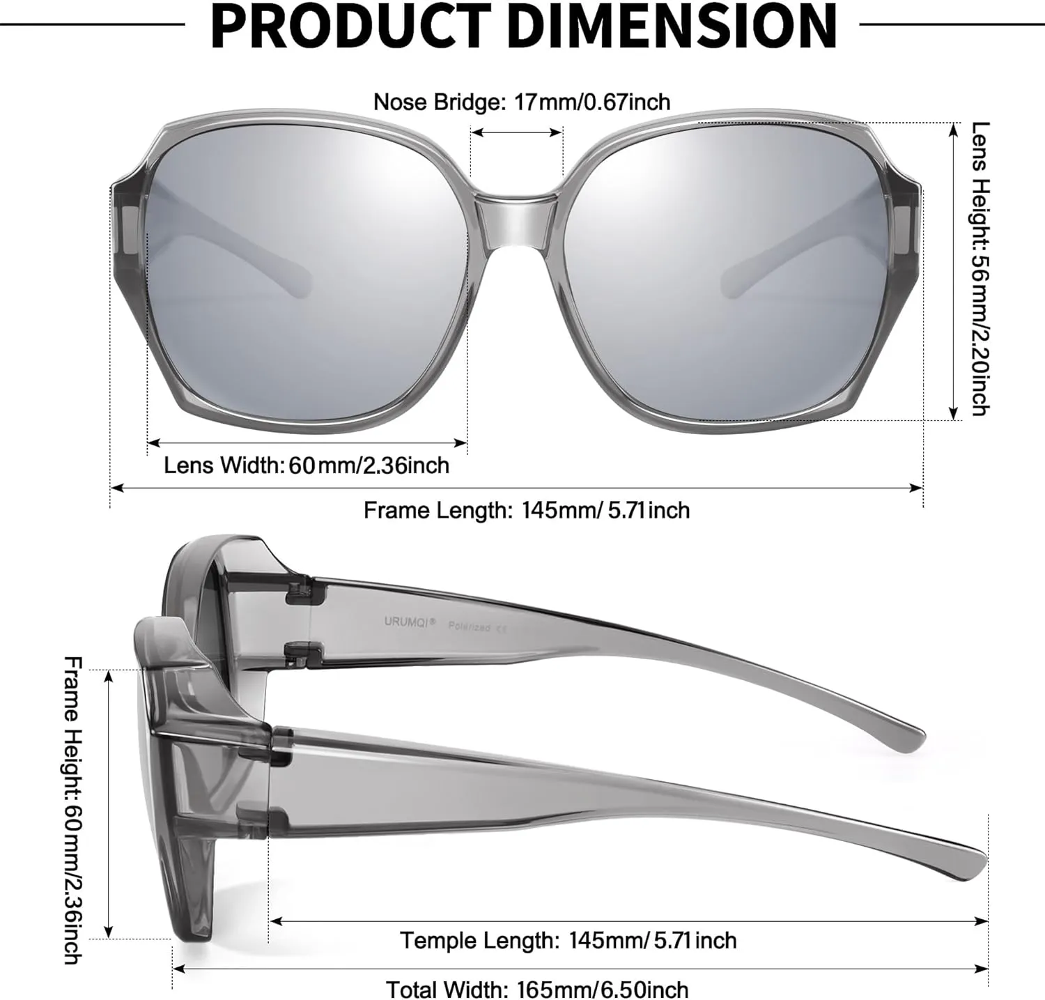 URUMQI Polarized Sunglasses Fit Over Glasses for Women, UV400 Protection Square Shades Extra Large Sun Glasses