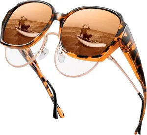 URUMQI Polarized Sunglasses Fit Over Glasses for Women, UV400 Protection Square Shades Extra Large Sun Glasses