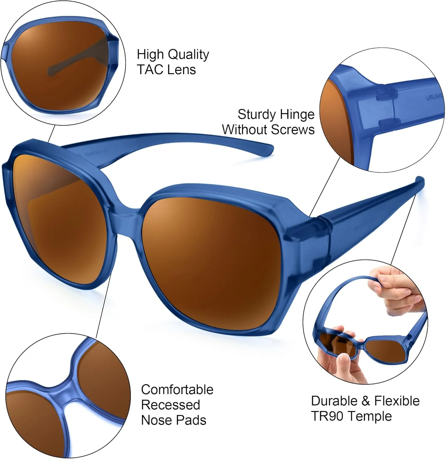 URUMQI Polarized Sunglasses Fit Over Glasses for Women, UV400 Protection Square Shades Extra Large Sun Glasses