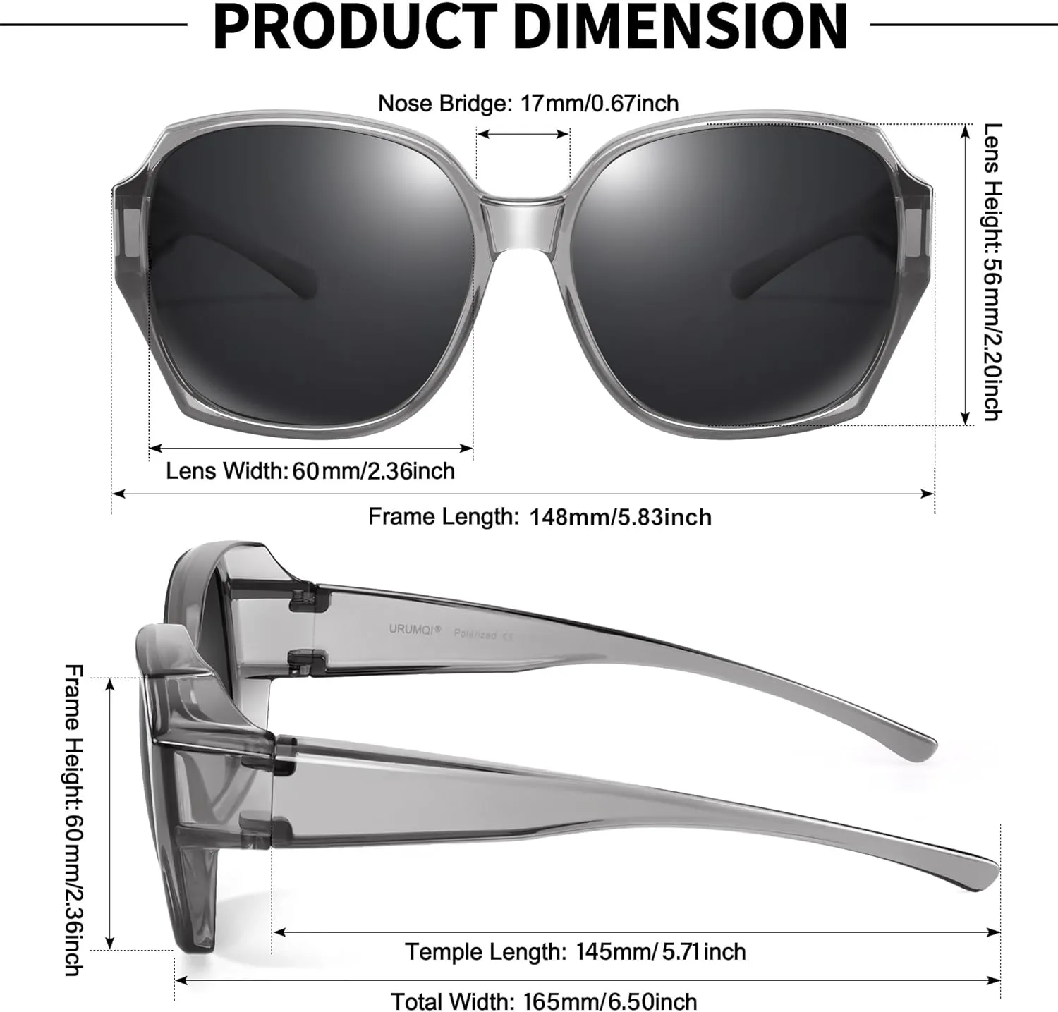 URUMQI Polarized Sunglasses Fit Over Glasses for Women, UV400 Protection Square Shades Extra Large Sun Glasses