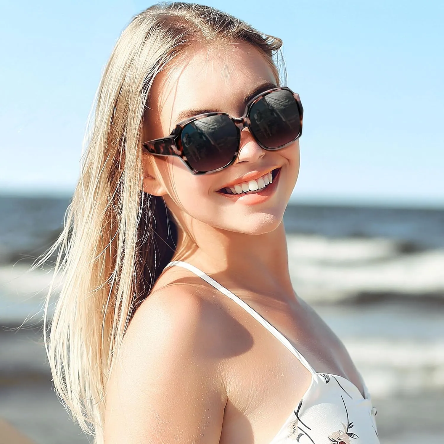 URUMQI Polarized Sunglasses Fit Over Glasses for Women, UV400 Protection Square Shades Extra Large Sun Glasses