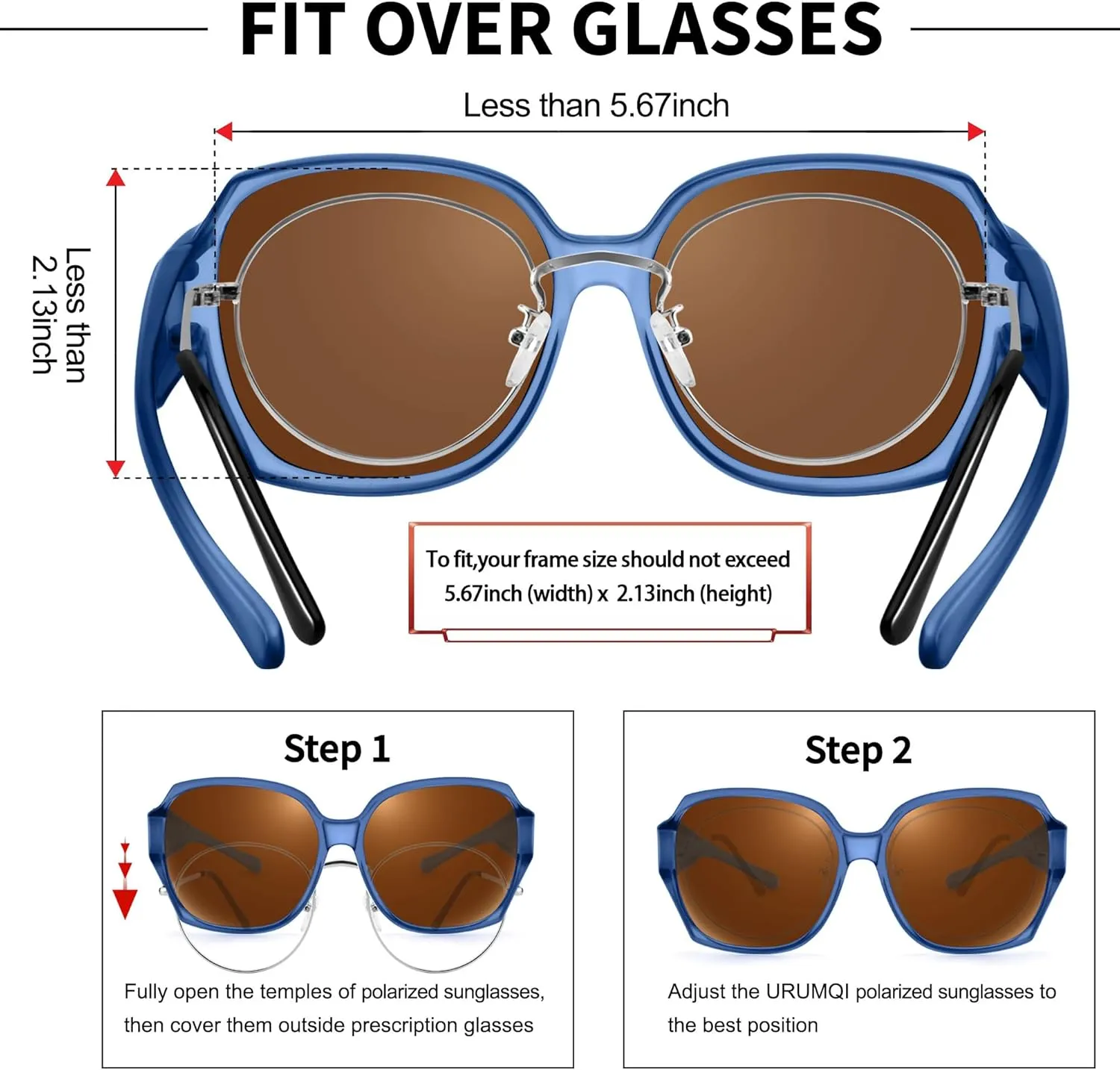 URUMQI Polarized Sunglasses Fit Over Glasses for Women, UV400 Protection Square Shades Extra Large Sun Glasses