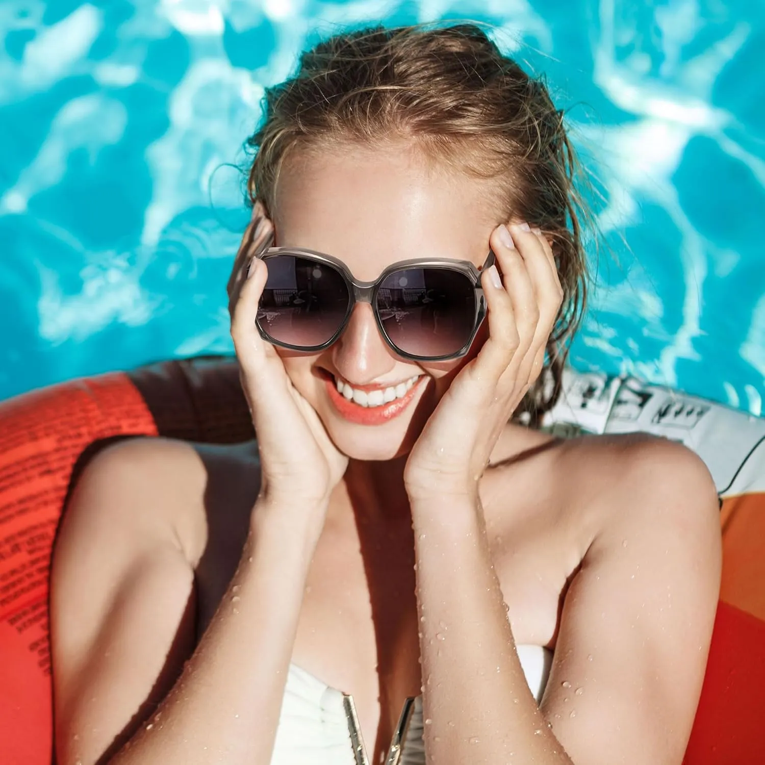 URUMQI Polarized Sunglasses Fit Over Glasses for Women, UV400 Protection Square Shades Extra Large Sun Glasses