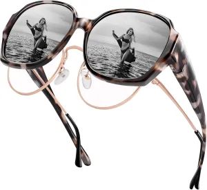 URUMQI Polarized Sunglasses Fit Over Glasses for Women, UV400 Protection Square Shades Extra Large Sun Glasses