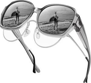 URUMQI Polarized Sunglasses Fit Over Glasses for Women, UV400 Protection Square Shades Extra Large Sun Glasses