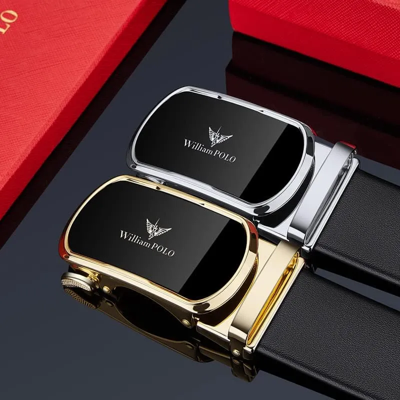 VANNANBA Leather ratchet Belts for MenMens Belt Automatic Sliding Buckle with Gift Box