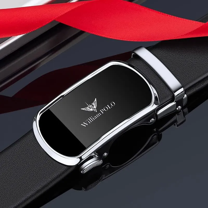 VANNANBA Leather ratchet Belts for MenMens Belt Automatic Sliding Buckle with Gift Box