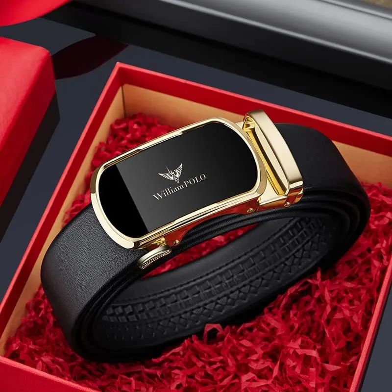 VANNANBA Leather ratchet Belts for MenMens Belt Automatic Sliding Buckle with Gift Box