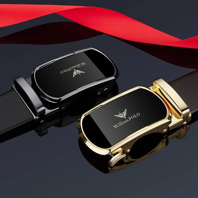 VANNANBA Leather ratchet Belts for MenMens Belt Automatic Sliding Buckle with Gift Box
