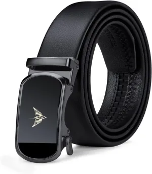 VANNANBA Mens Leather Ratchet Belts Slide Dress Belt for men Automatic Buckle with Gift Box