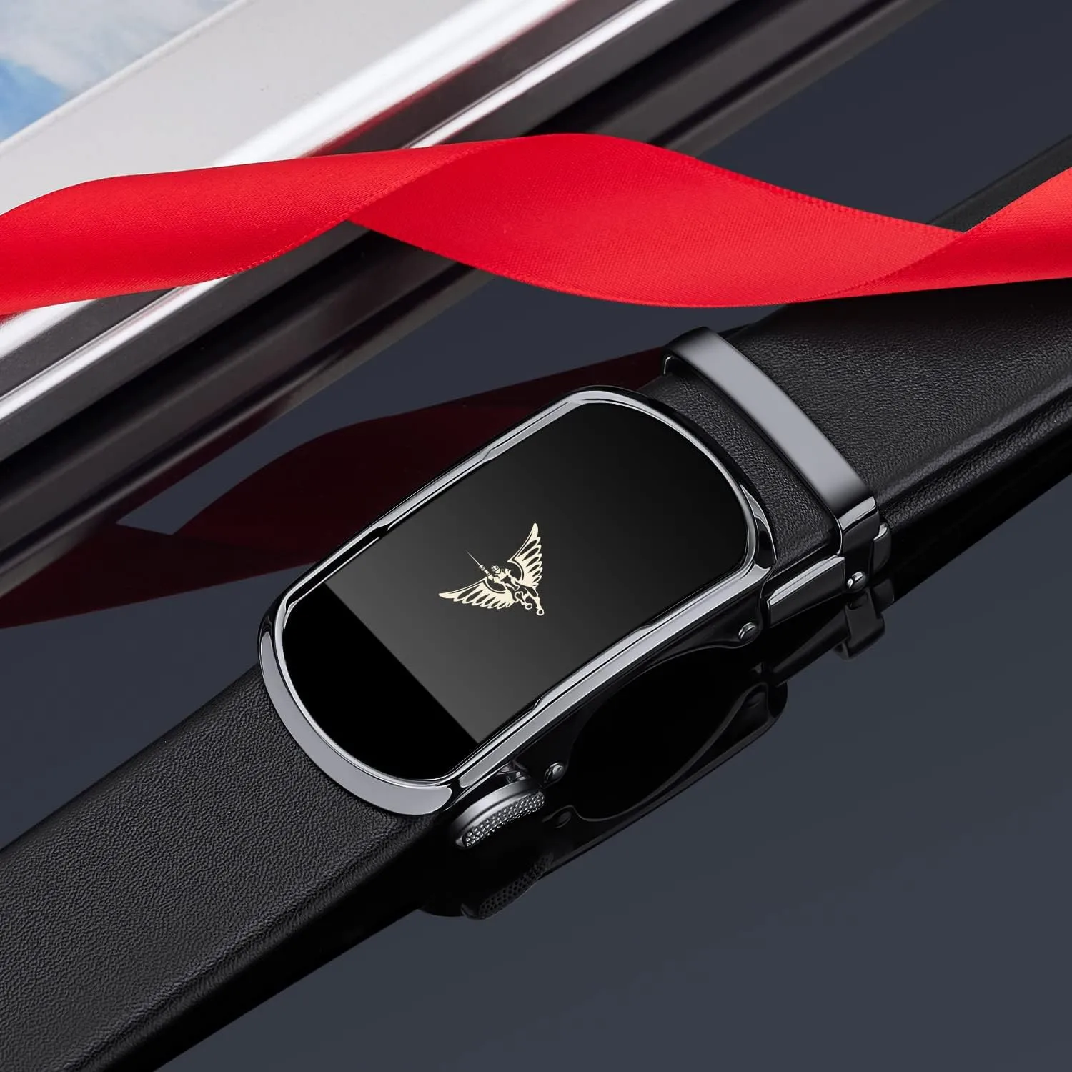 VANNANBA Mens Leather Ratchet Belts Slide Dress Belt for men Automatic Buckle with Gift Box