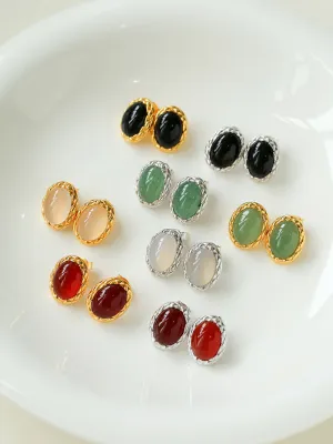 Vintage Oval Multicolor Gemstone Stud Earrings