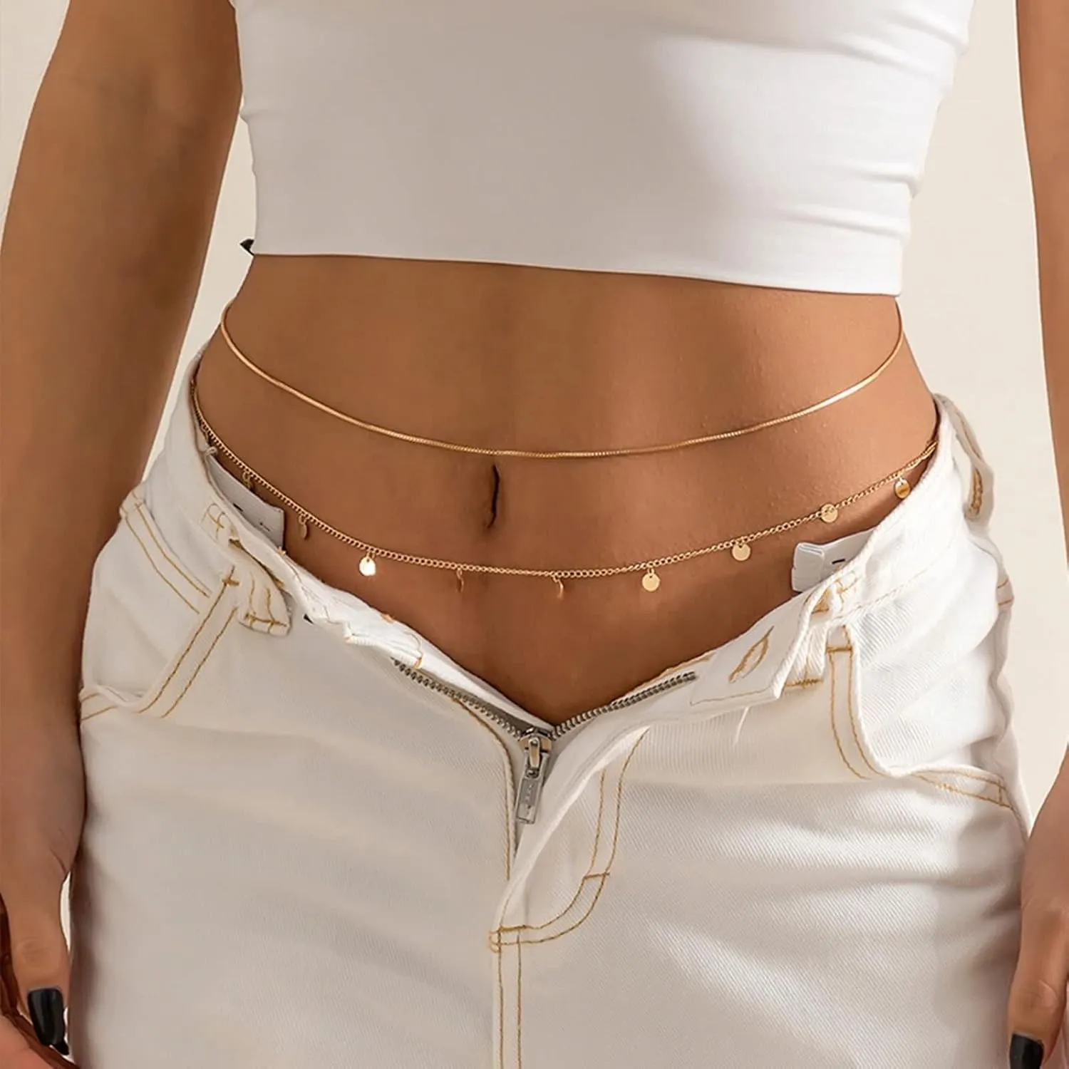 Waist Chain Multilayer, Women Belt Minimalist Double Layer Sequins Lobster Claw Clasp Belts for Dresses