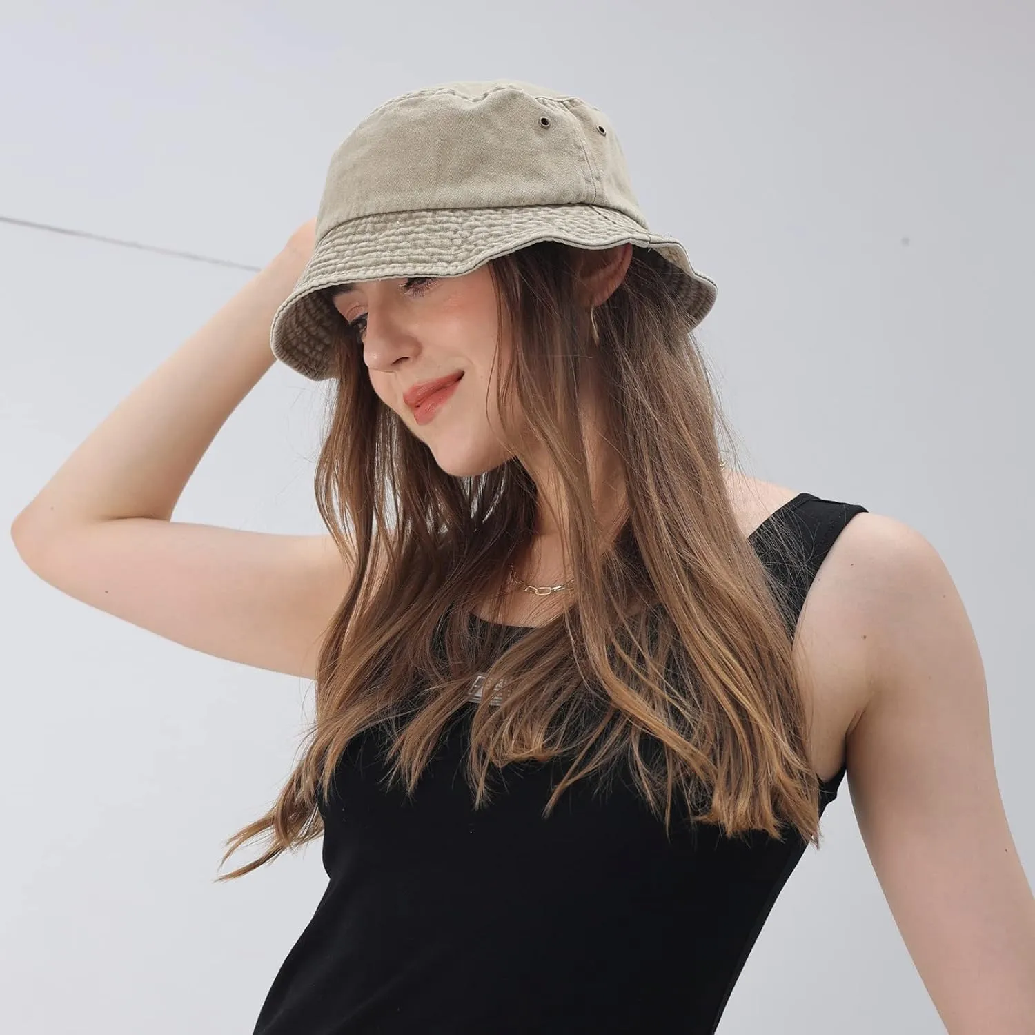 Washed Cotton Bucket Hats Packable Summer Outdoor Cap Travel Beach Sun Hat Plain Colors for Men Women