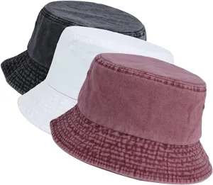 Washed Cotton Bucket Hats Packable Summer Outdoor Cap Travel Beach Sun Hat Plain Colors for Men Women
