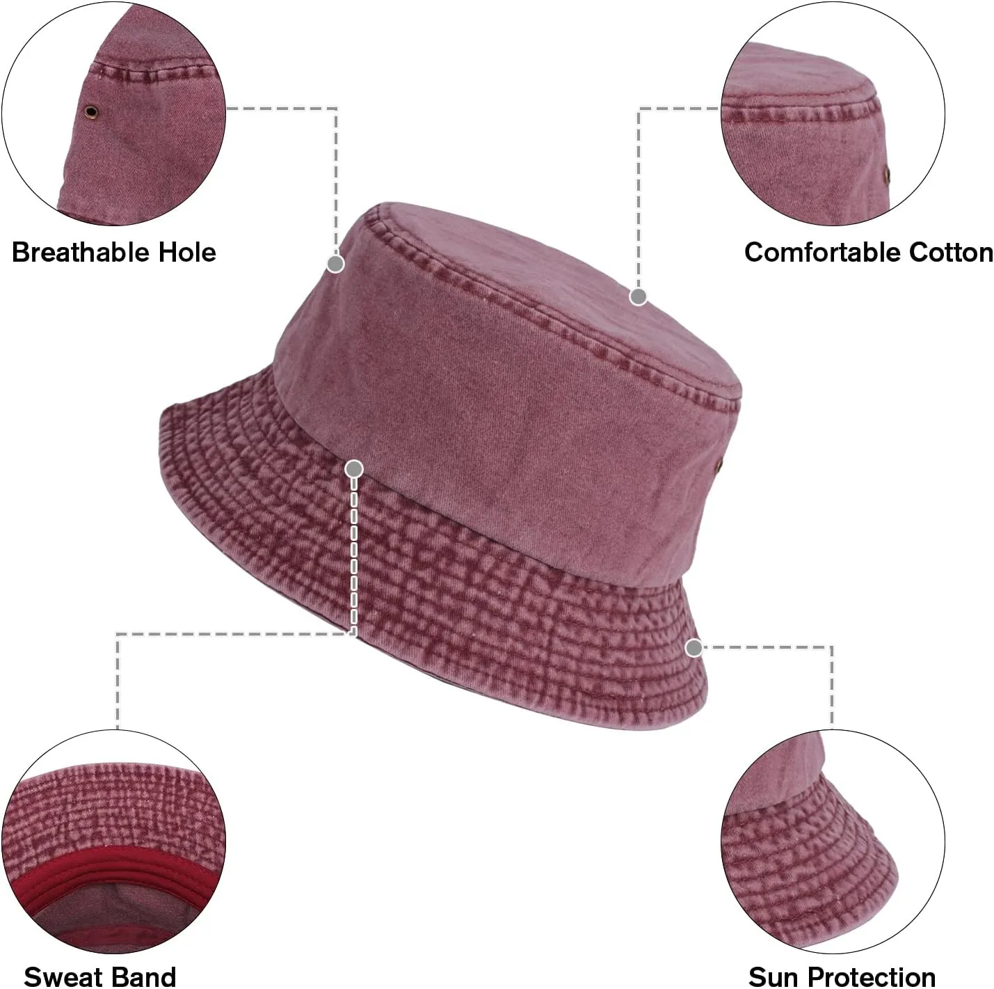 Washed Cotton Bucket Hats Packable Summer Outdoor Cap Travel Beach Sun Hat Plain Colors for Men Women