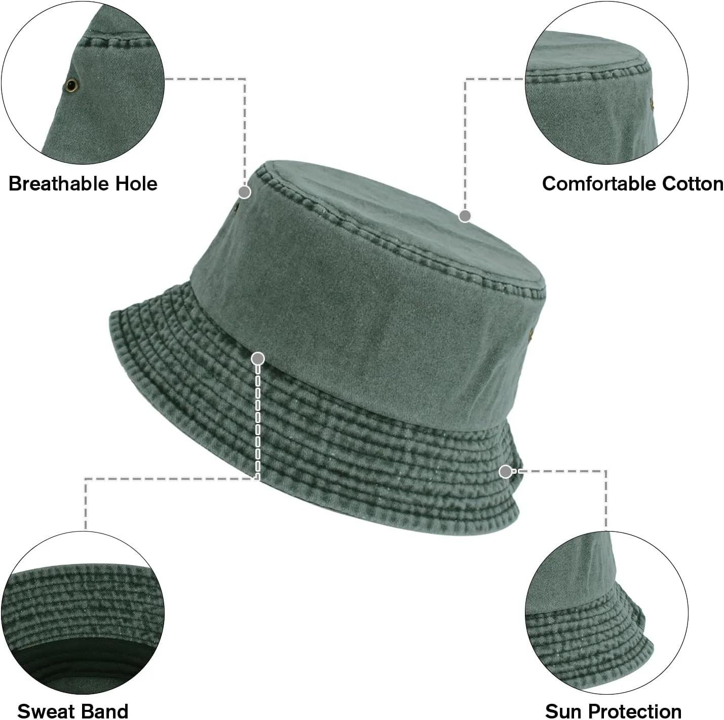 Washed Cotton Bucket Hats Packable Summer Outdoor Cap Travel Beach Sun Hat Plain Colors for Men Women